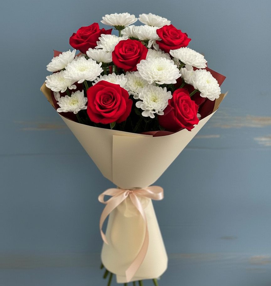 Букет цветов из: Розы и Хризантемы в Успенском