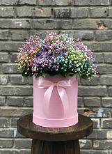 Цветочная композиция из Гипсофила и Розы в шляпной коробке в Успенском