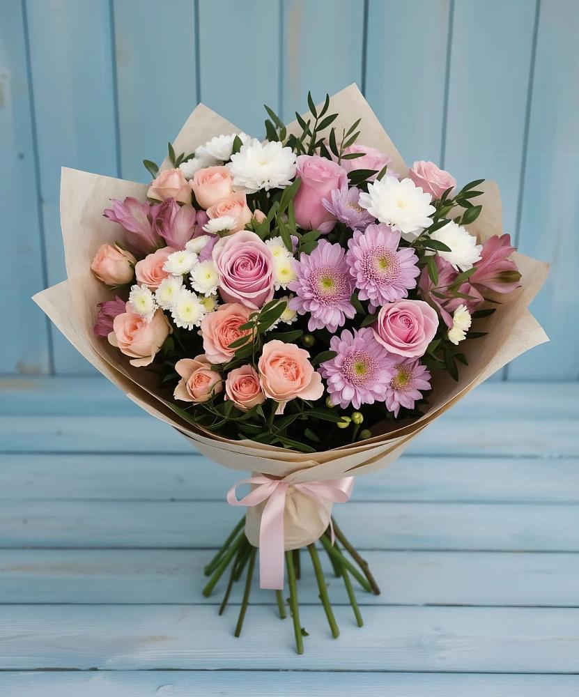 Букет цветов из: Хризантемы, Розы и Альстромерии в Успенском