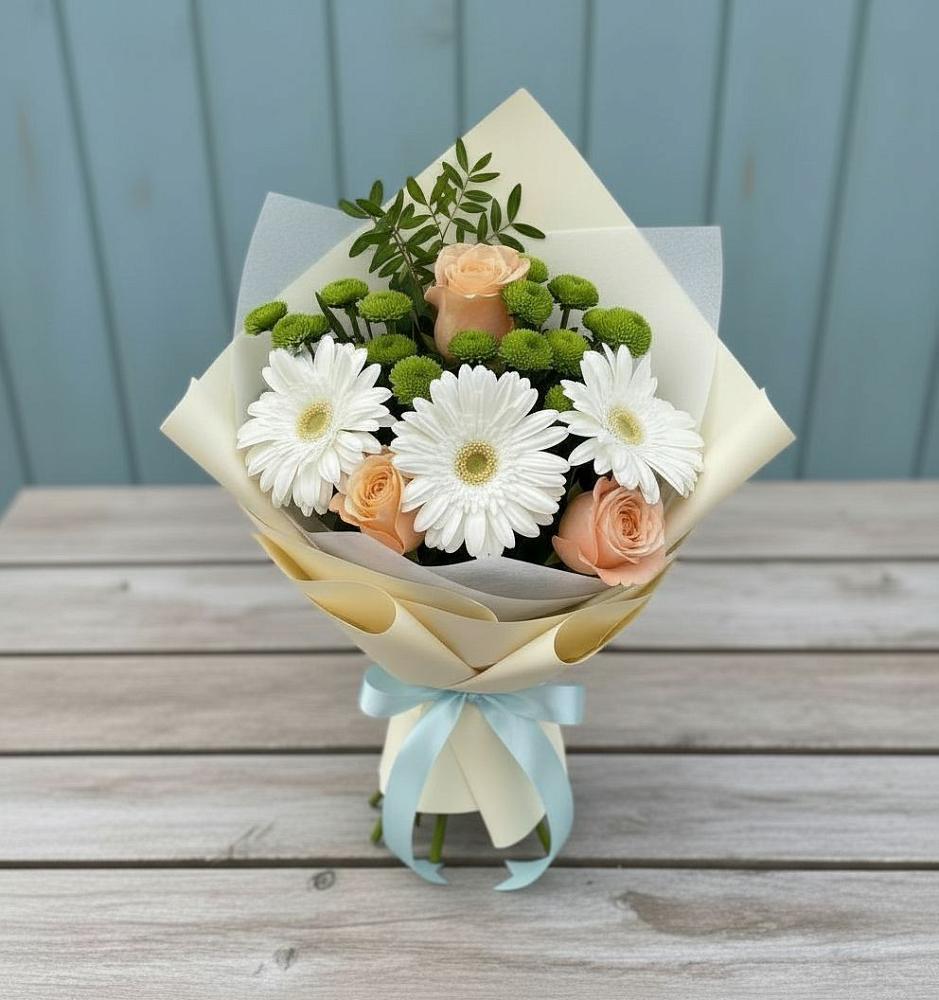 Букет цветов из: Герберы, Розы и Хризантемы в Успенском