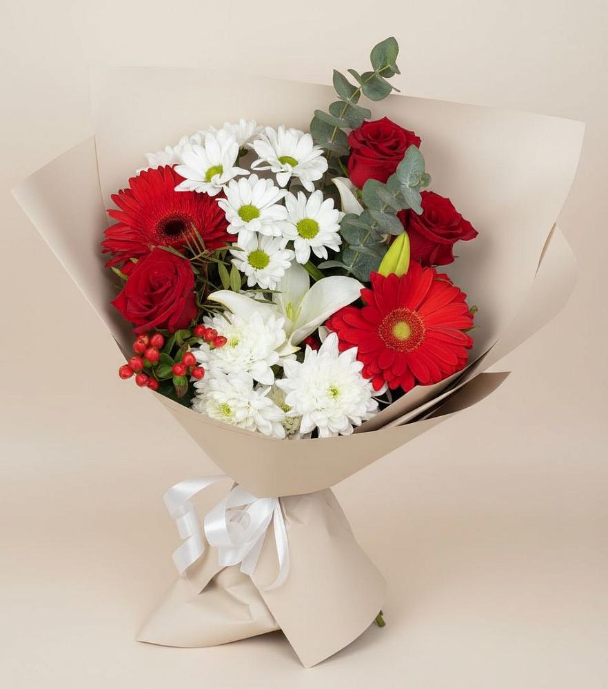 Букет цветов из: Розы, Хризантемы, Герберы и Лилии в Успенском