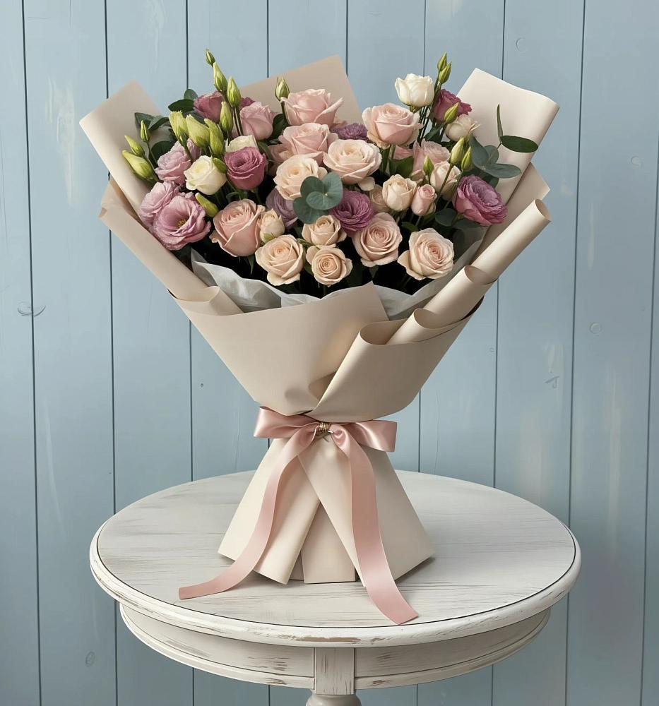 Букет цветов из: Розы и Лизиантусы в Успенском