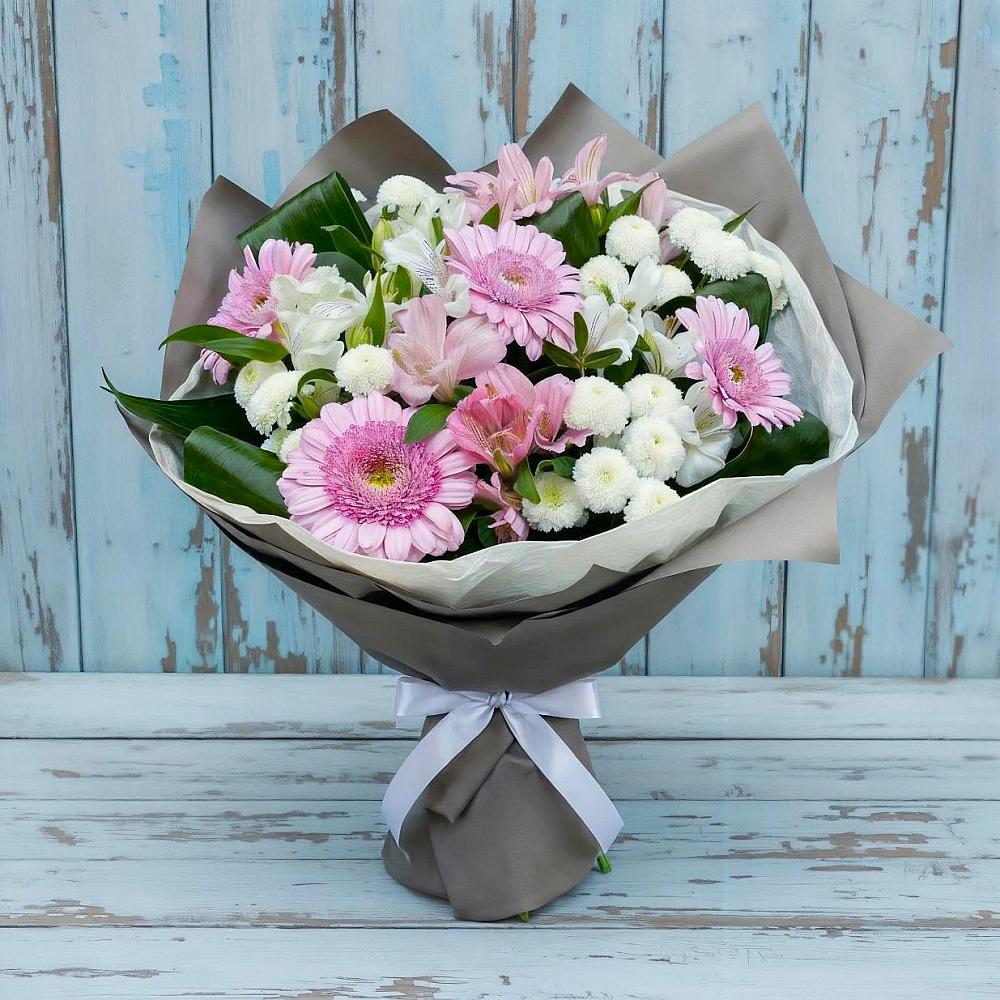 Букет цветов из: Герберы, Альстромерии и Хризантемы в Успенском